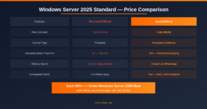 Windows Server 2025 Standard License Price Comparison — Microsoft Official vs ActivSoftKey 83% Off